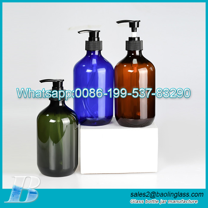 Empty 300ml 500ml amber green clear PET plastic shampoo wash hand lotion pump bottle