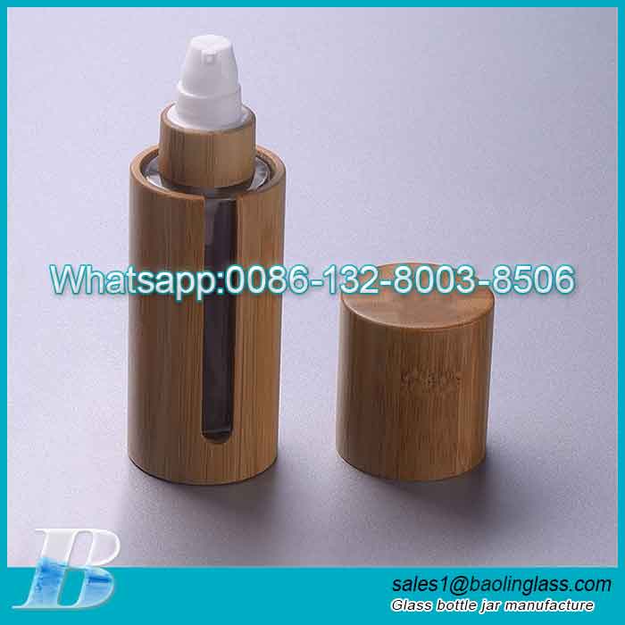 2021 New Elec-friendly Packaging 30ml Bamboo Shell Cosmetic Emulsion Glass Bottle with Lotion Pump
