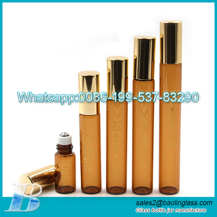 3ml 5ml 8ml 10ml 12ml 15ml amber essential oil bottles roll on perfume sample bottle gold cap glass bottle