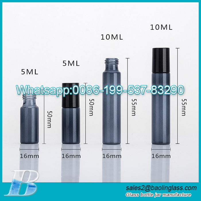 10ml empty frosted colorful tube glass roll on bottle with stainless steel roller