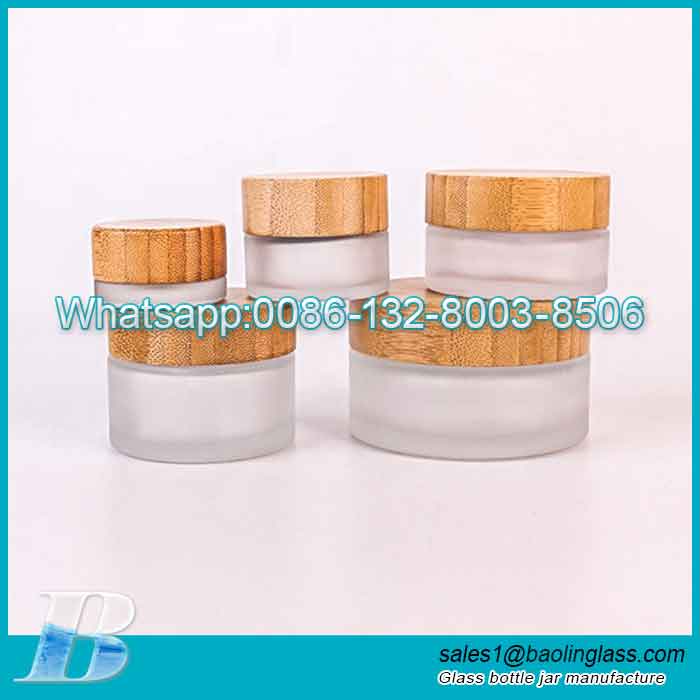 Nature bamboo skincare frosted glass jar for face cream, body butter, eye serum, facial make cream