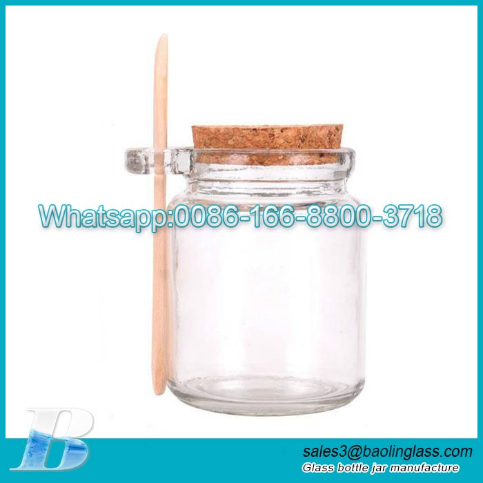 Hot selling 250ml Cylinder jam glass jar transparent glass seasoning bottle used for kitchen salt spice jar Cork & Spoon