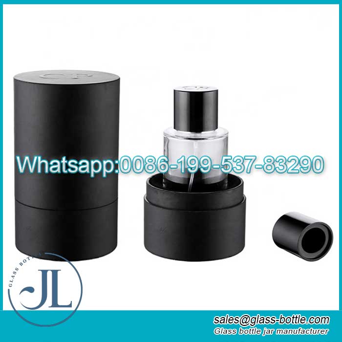 50ml 100ml Luxury cylindrical shape glass bottle for perfume and cosmetic packing with Black magnet cap