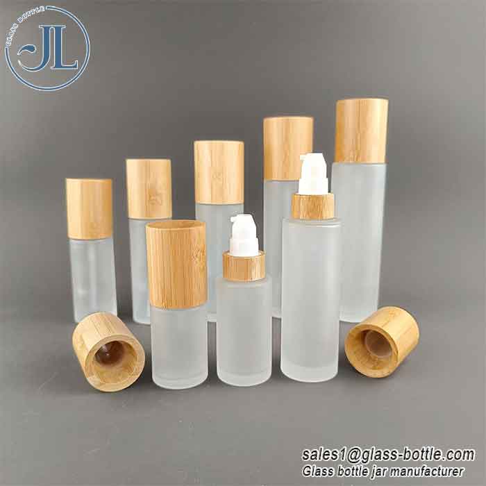 Frosted Glass Lotion Bottle With Bamboo Lid Wholesale
