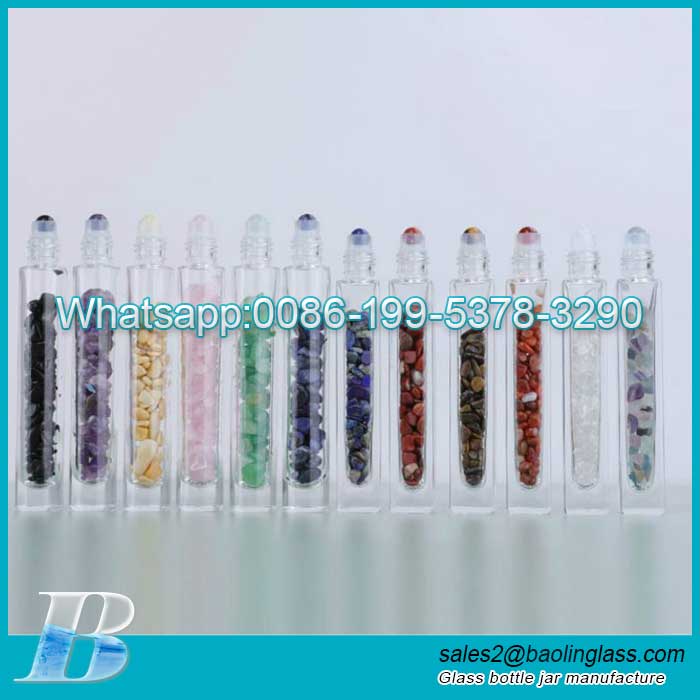 10ml Colorful jade ball White plastic Lids Gemstone Glass Essential Oil Roller Bo Glass Roll on Bottles