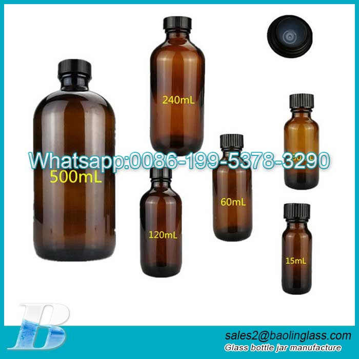 Wholesale 1/2OZ 1OZ 2OZ 4OZ 8OZ 16OZ amber boston round glass bottle for liquid medicin