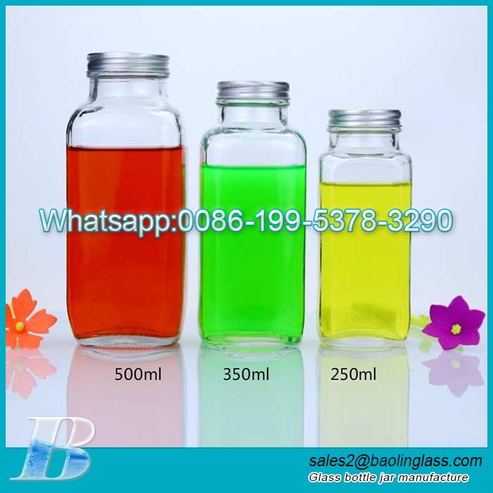 WholeSale 16oz 250ml 350ml Clear Empty French Square Drinking Milk Coffee Tea Beverage Juice Glass Bottle with Caps for Sale
