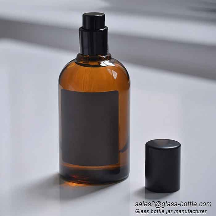 100ml Amber Glass cylinder perfume bottles with spray lid 