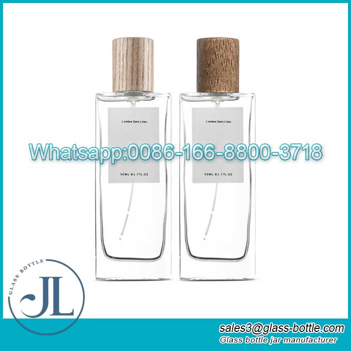 Luxury Refillable Empty Glass Perfume Bottles with Wooden Cap Custom 50ml