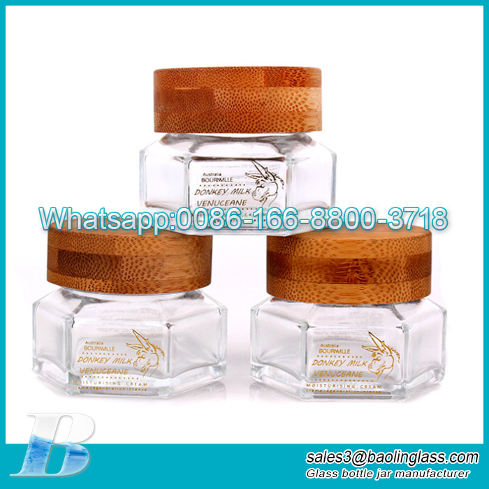 50ml white crystal glass material facial creem bamboo screw cap