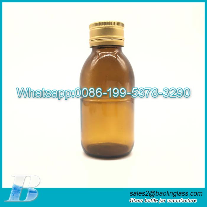 Best selling Empty 28mm amber brown round 100ml Oral liquid medical syrup glass bottles with aluminum screw cap