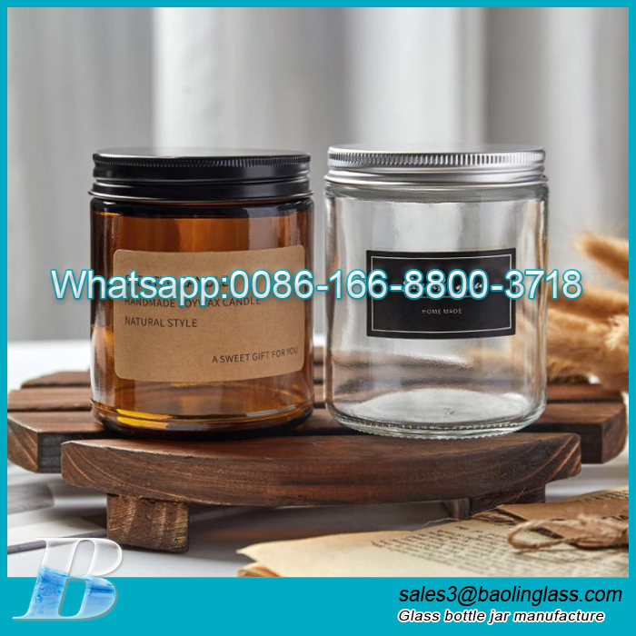 8oz 9oz Amber transparent aromatherapy candle jar with aluminium cap