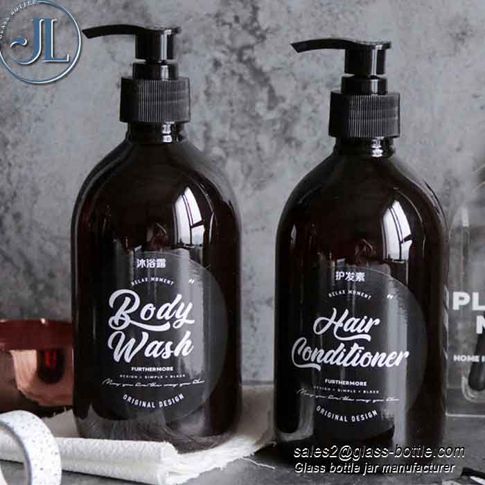 Ins North Europe style amber glass shampoo hair conditioner body washing hand washing glass bottle
