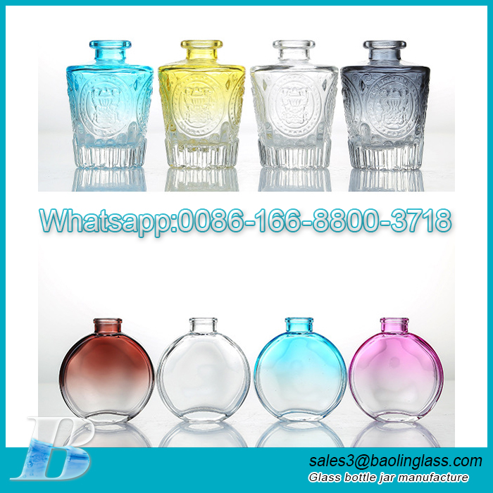 New design embossment colorful glass aromatherapy bottle with polymer cap
