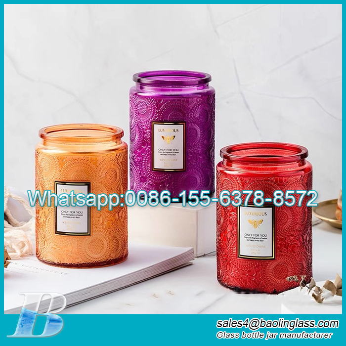 Storage emboss coloful glass jar for candles