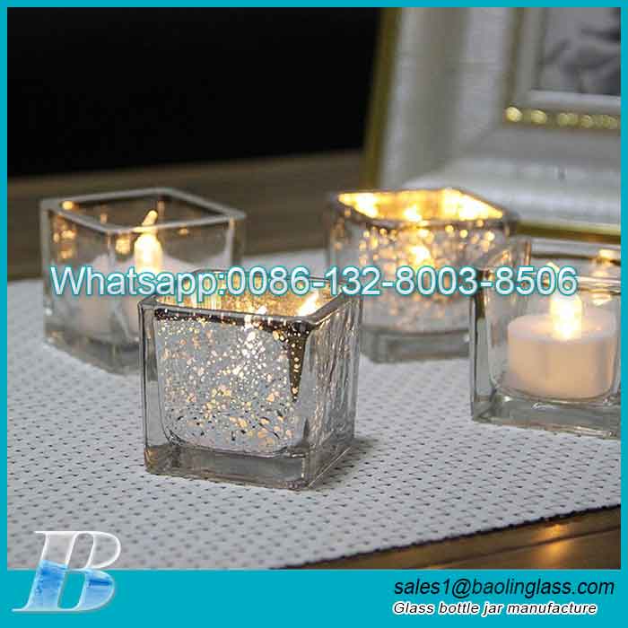 Luxury Silver Color Square Glass Candle Jar, Small Candle Jar