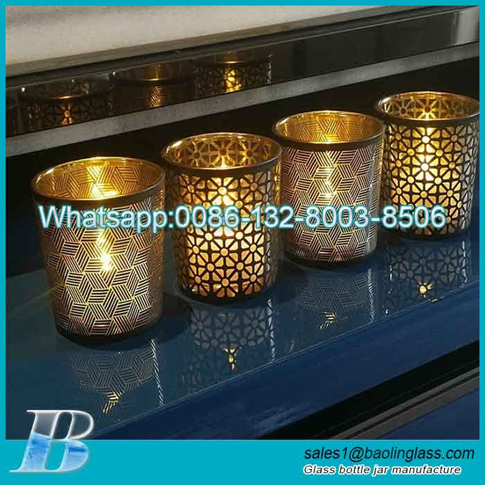 Electroplate Gold/Sliver Decorate Glass Candle Jar with Lid