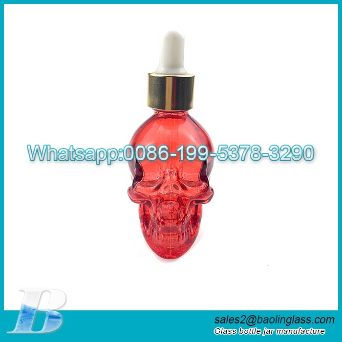 1oz Hot selling Eco friendly colorful skull glass oil bottle Smoke oil bottle dropper