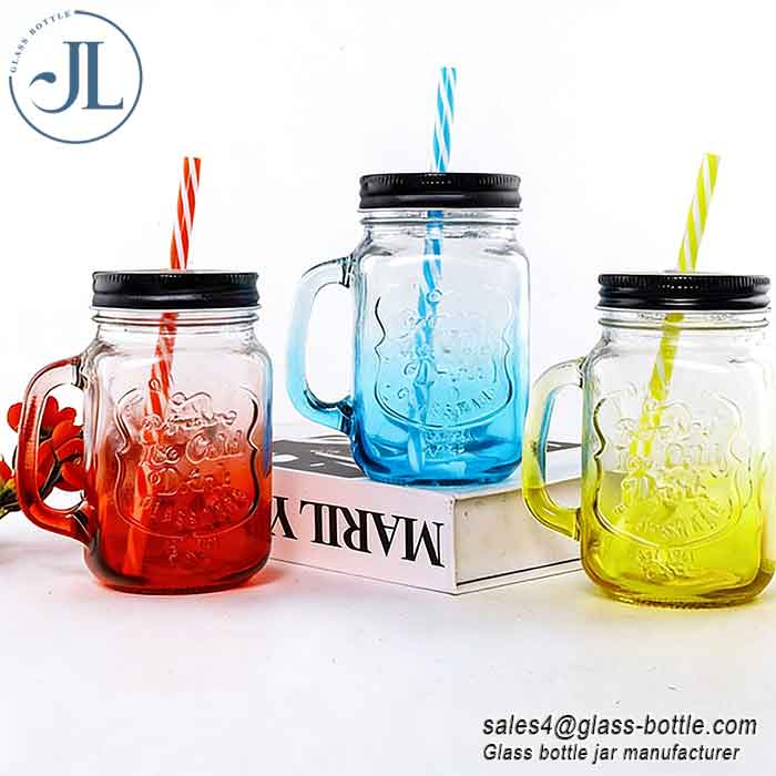 500ml Carved Gradient Color Mason Cup Juice Coffee Sippy Bottle