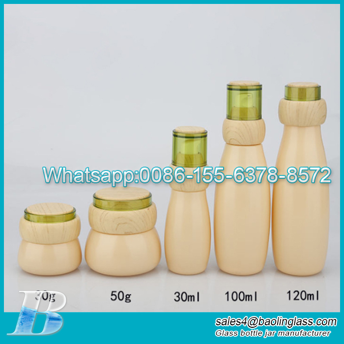 Bamboo Cosmetic Glass Bottle Set Skincare Cosmetic packaging