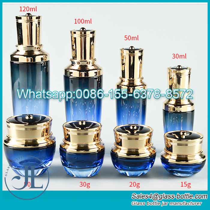 Luxury cosmetic bottle set glass pump bottle skincare cream glass jar