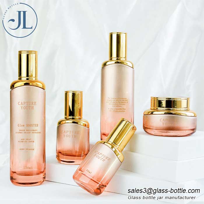 Luxury cosmetics lotion glass bottles and jar set manufacturer