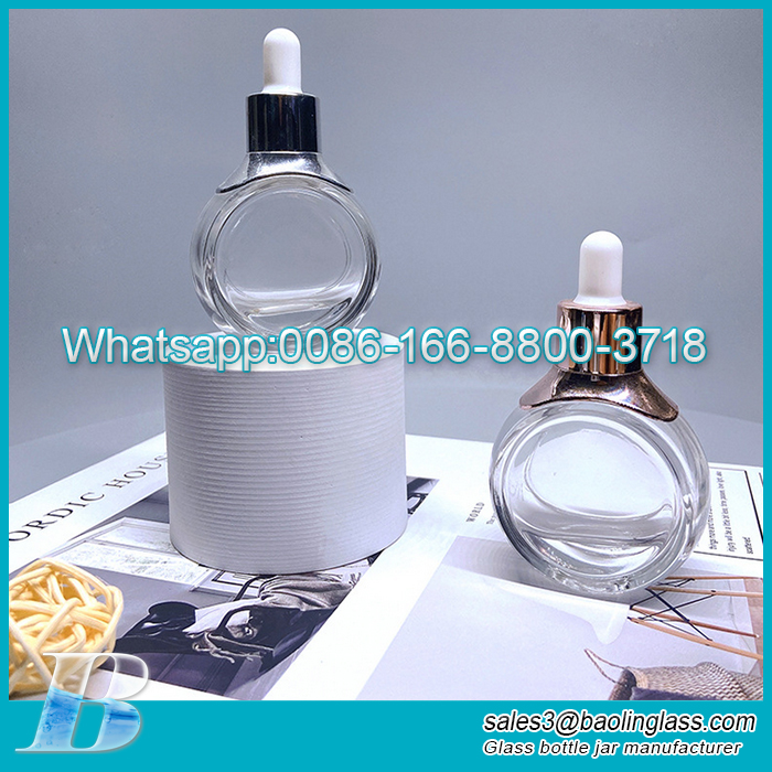 Wholesale golden and silver shoulder cover 30ml essential oil dropper thick bottom bottle