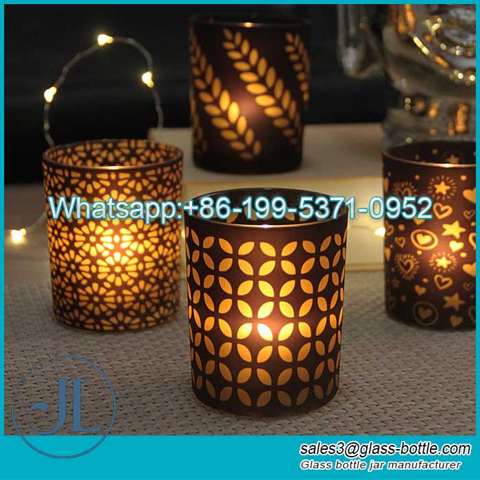 Black new design electroplating engraving decal printing candle glass jar