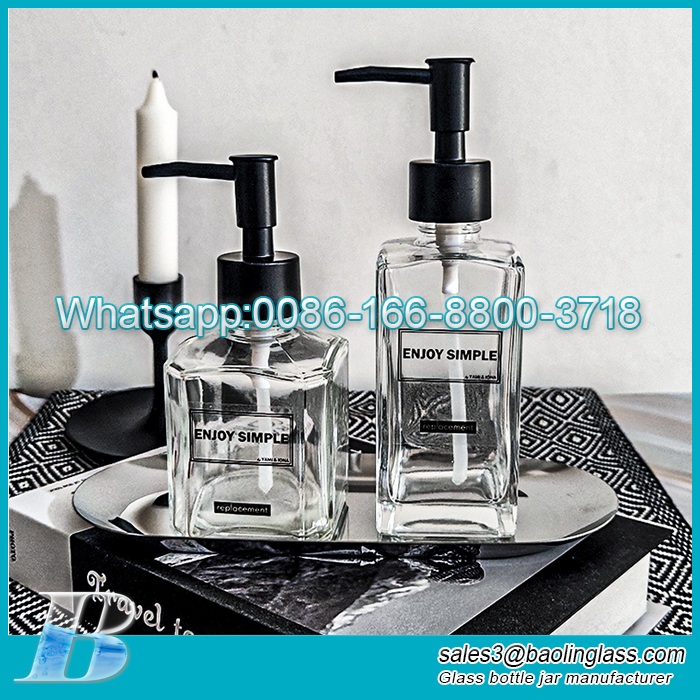 Ins press glass hand washing shampoo shower gel liquid soap bottle with black pump