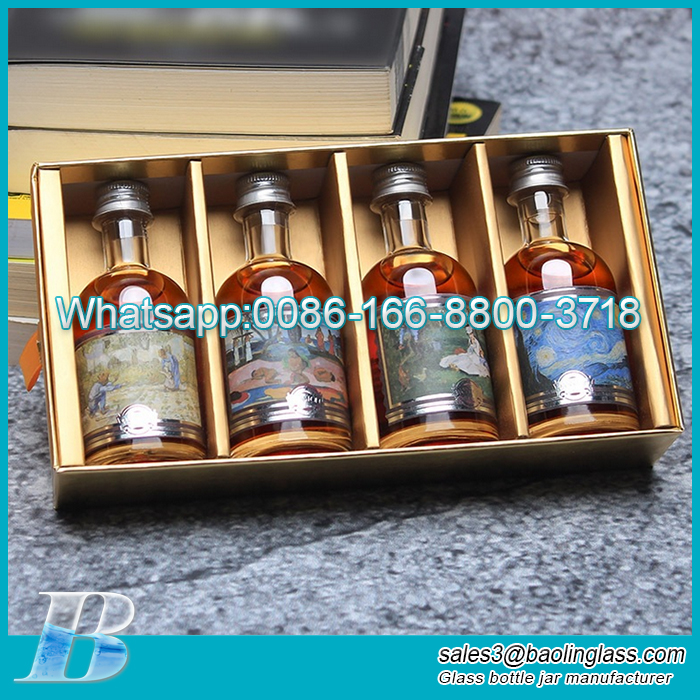 In stock transparent small capacity 50ml vodka wine bottle holder empty liquor wine glass bottles