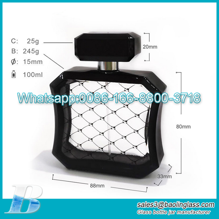 Custom made black gridding mysterious perfume package glass bottle