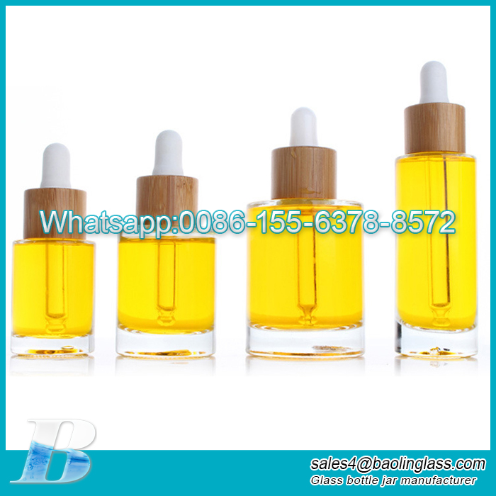 Wholesale Bamboo cap essential oil serum dropper glass bottle