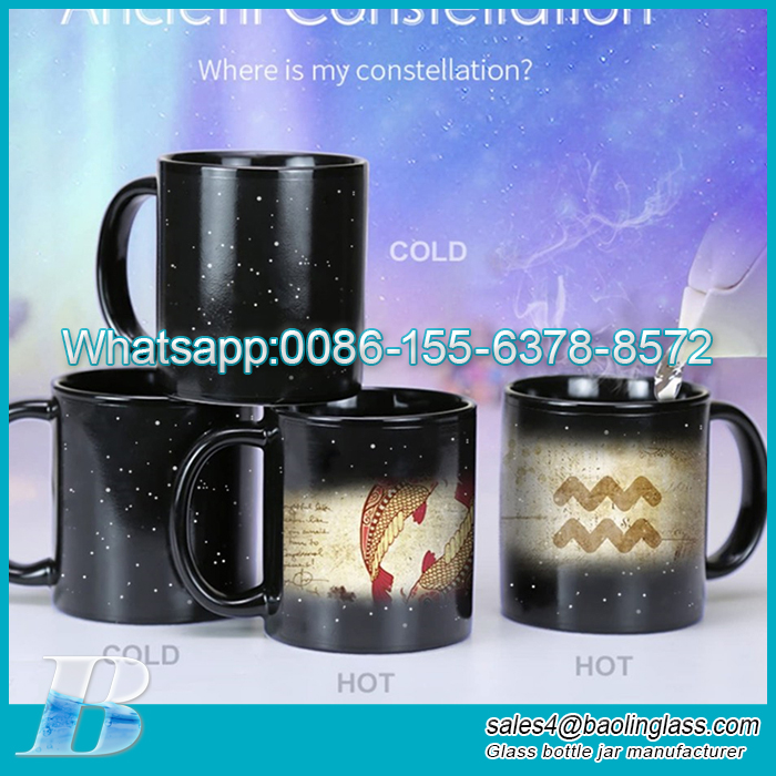 12 OZ heat color changing coffee cups black coated magic mugs