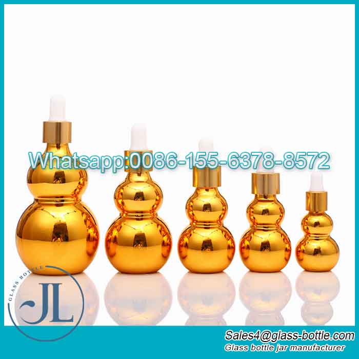 China Gourd Shape UV Electric Gold-Plated Essential Oil Glass Bottle