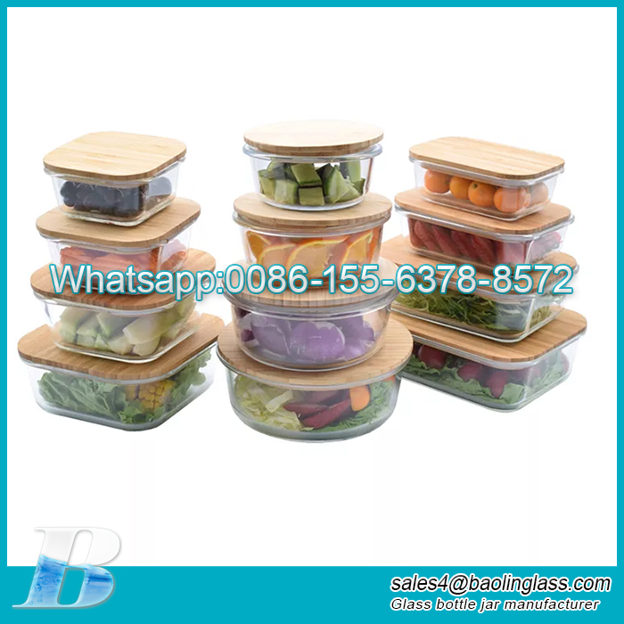 Clear Glass Food Storage Containers with Airtight Bamboo Lid