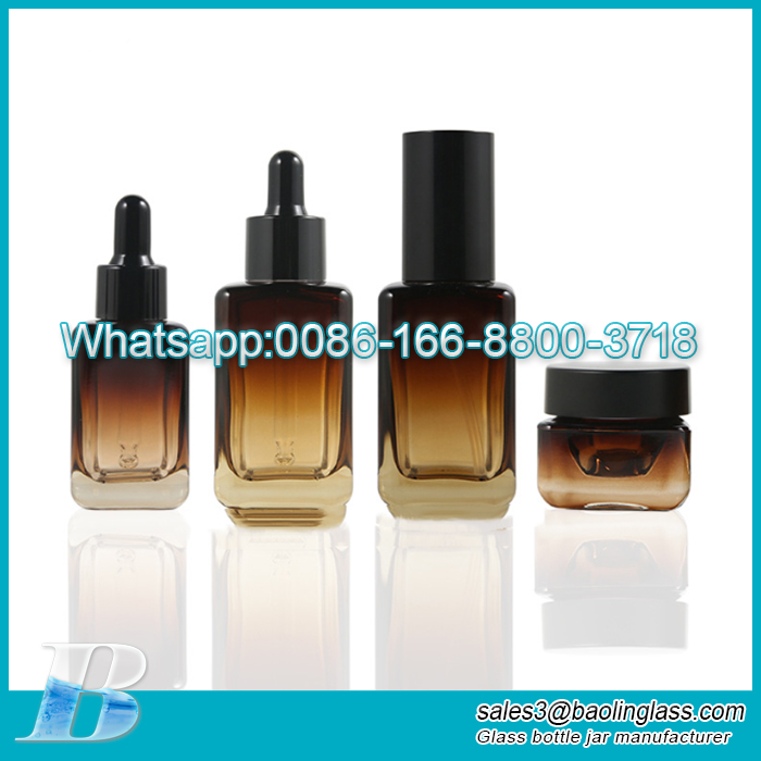 Square glass essential oil bottle amber gradient colour with dropper