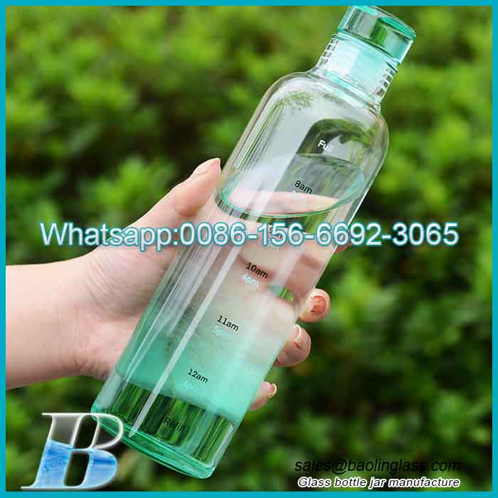 500ml 750ml Borosilicate Glass Water Bottles with Capacity Scale Marker