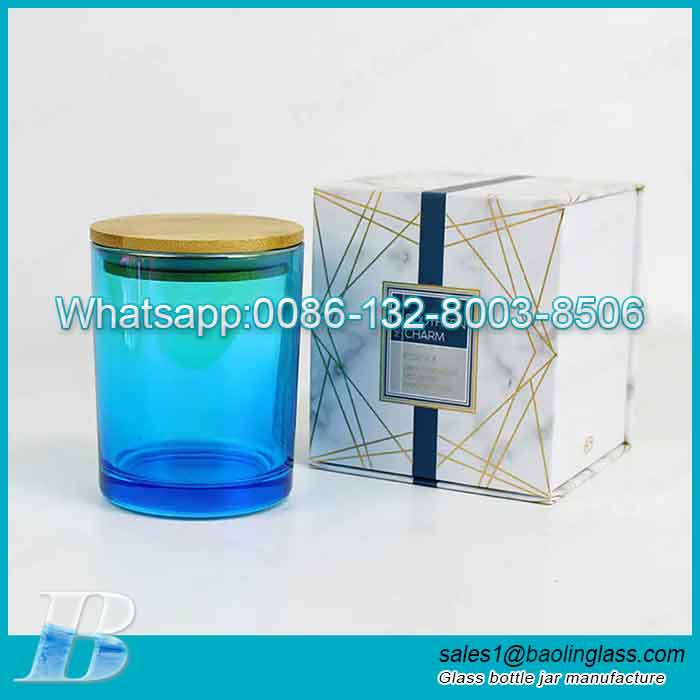 Custom Iridescent Glass Candle Jar with Metal lid 6 OZ