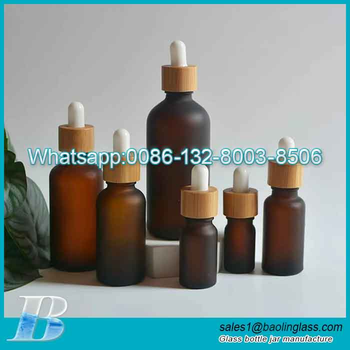 30ml / 1oz Matte amber Glass Bottle with Bamboo Dropper