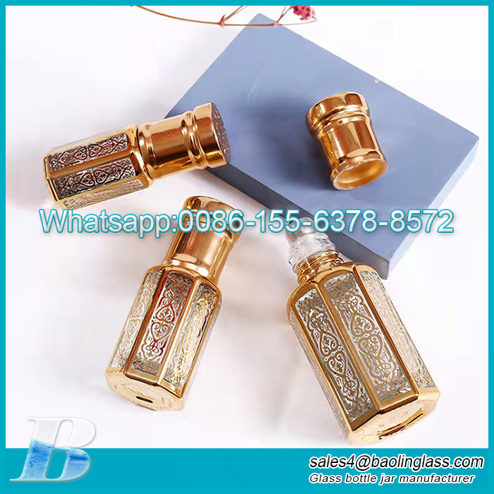 Empty Electroplate Glass Roll on Essential Oil Bottles