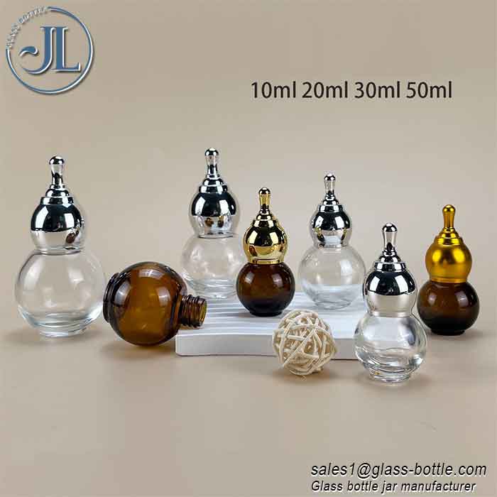 Gourd-shaped electroplated glass essence dispensing bottle