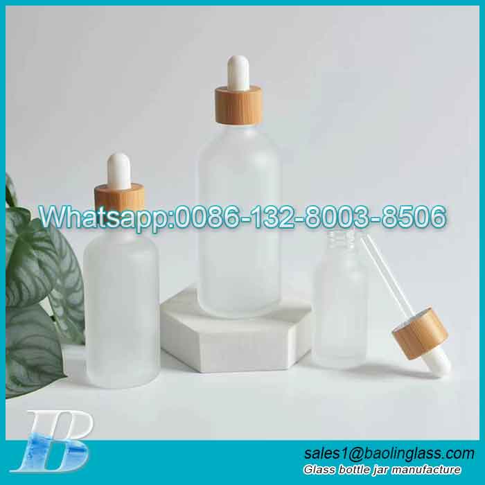 Frosted glass bamboo dropper bottle