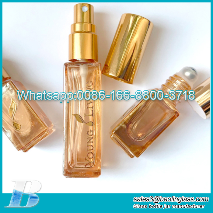 In stock golden color 3ml 10ml essential oil glass bottle roller and spray bottle