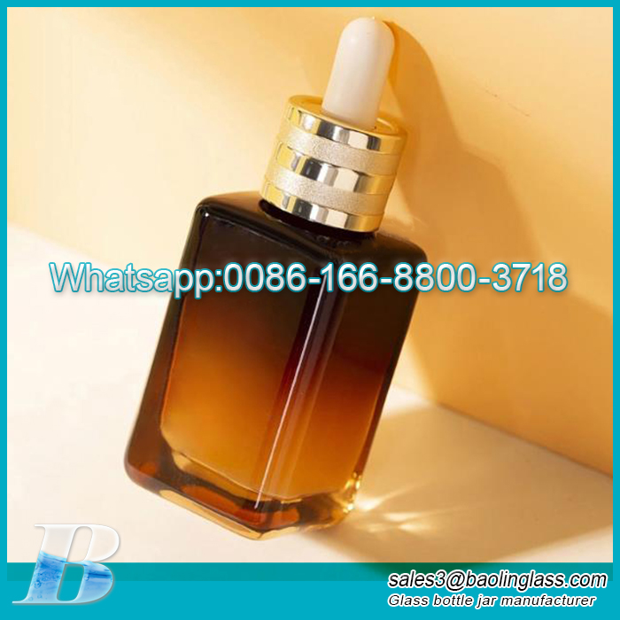 75ml square amber serum glass bottle essential oil dropper bottle