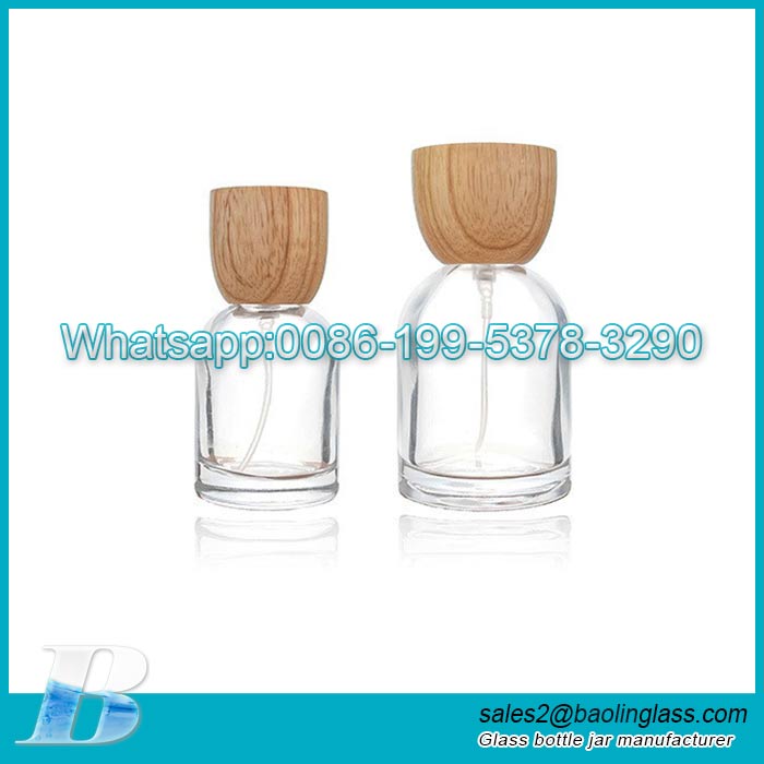 30ml 50ml Luxury round glass perfume bottle with wood lid