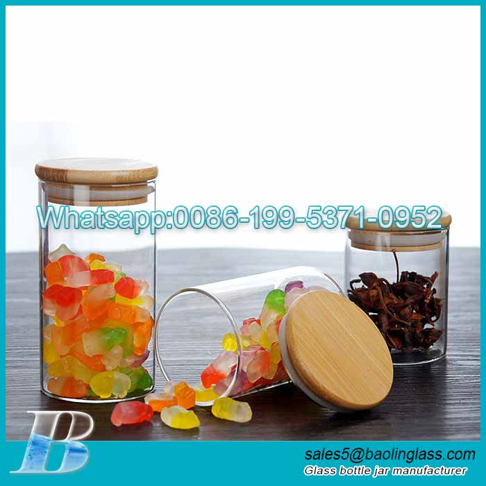 Glass Jar with Rounded Bamboo Lid Spice Jars