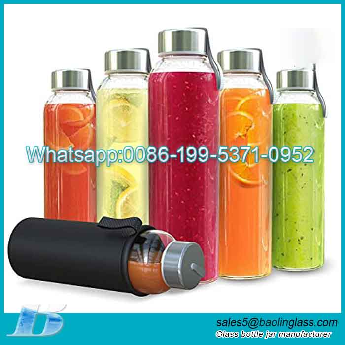 Custom 18 Oz Glass Water Bottle Juice Bottles with Stainless Steel Leak Proof Lids wholesale