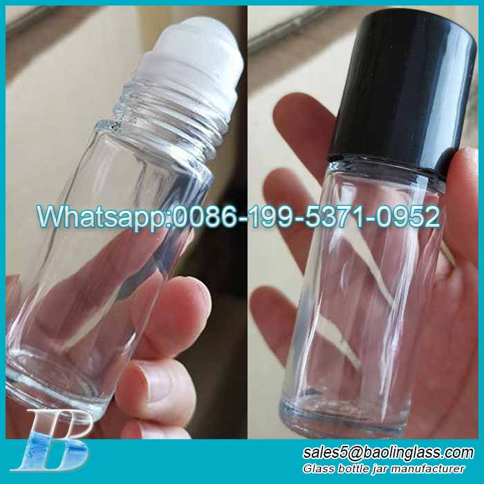Custom 30ml clear glass Roller bottle vials with black plastic caps for essential oil