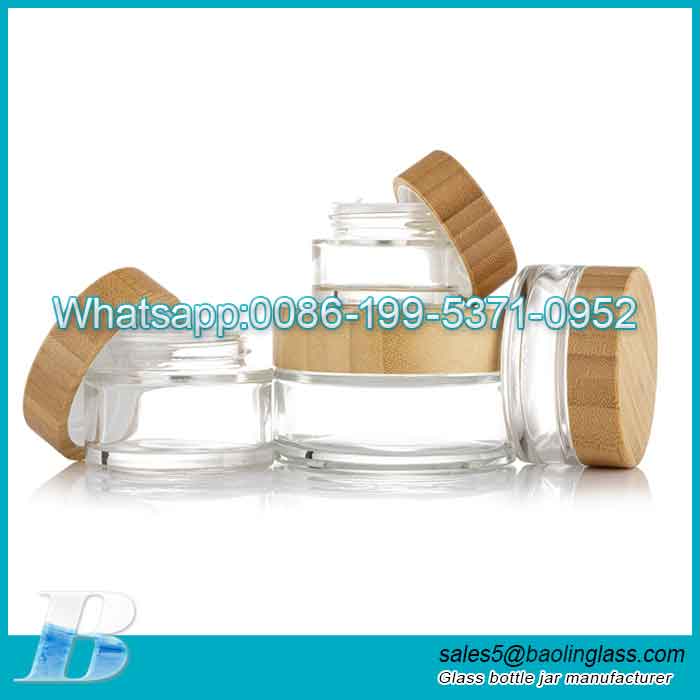 50g 50ml Environmental Bamboo Lid Frosted Glass Bottle Cream Jars Empty Cosmetic Comtainer