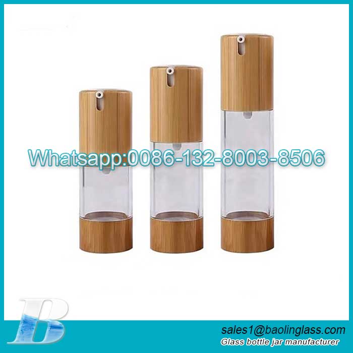 Empty Refillable Plastic Vacuum Bamboo Cosmetic Bottle 15ml-30ml-50ml
